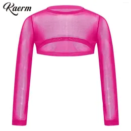 Scarves Kaerm Kids Girls See Through Cover Up Top Mesh Crop Sunproof Breathable Swimming Round Neck Long Sleeve Beach Vocation