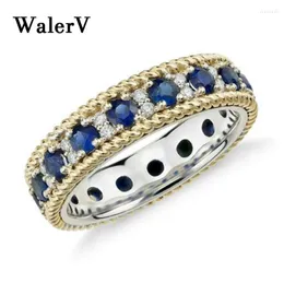 Anelli a grappolo Walerv Women's Color Gold Rose Gold Charm Cash Welpe Bregine Blu Blu White Crystal Zircone Wedding