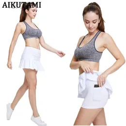 Skirts Skorts Tennis Skirt Women Pocket Solid Breathable Quick Dry Skort Skirt Sport Tenis Jupe Culotte Skirt Beach Volleyball Gym Wear d240508