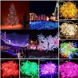 Strings String Light 100Led 10m Christmas Wedding Party Decoration Lights AC 110V 220V Lâmpada LED à prova d'água ao ar livre 9 cores quente branco