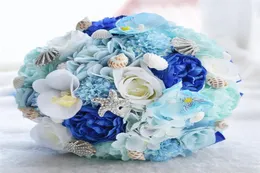 Sashell Wedding Bouquet Artificial Silk Wedding Flowers Hydrangea Garden Bride Bouquets Blue Beach Starfish Brud Bouquet9102300