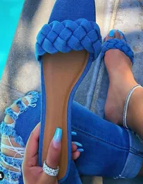 Mulheres de verão Slippers jeans Sexy lisam planos abertos do pé feminino Casual Flip Flips Fashion Cut Out Sandals MUJER PEACH SAPATOS Y2004234219139