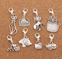 Mix Cat Basket Cats Animal Clasp European Lobster Trigger Clip on Charm Beads Antique Silver CM27 LZSILVER smycken Fynd Compon5659196