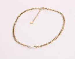 Chokers 316L Stainless Steel Gold Plated Link Chain Pearl Choker Necklace Cuban Curb For Women Gril Trendy Jewelry Gift7563972