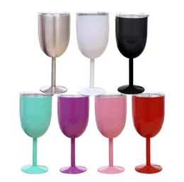 10 унций бокалов вина из нержавеющей стали с двойной стенной вакуумной изолированной чашки с крышками Goblet Bilayer Egg Cup 9 Colors4356565