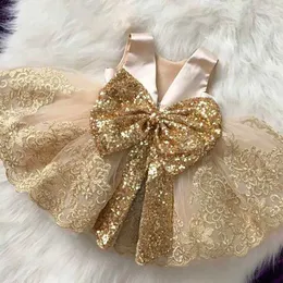 Sukienki chrzestne Big Bow Champagne 1SRT Sukienka urodzinowa Baby Girl Ubranie Princess Party Baptist Tank Top Childrens Q240507