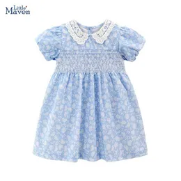 Девушка платья маленькое дьяволое платье для вечеринки детская одежда 2024 Baby Girl Blue Dress Cartoon Flower Летнее праздничное платье детское детское одежда 240508