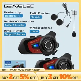 Mobiltelefonörlurar Gearelec GX8 Motorcykel Bluetooth Intercom Musik som delar 1500m 8 Rider Group Helmet Communication Talare Earphone Intercom J240508