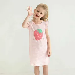 Pijama Meninas Vestido Pijama 2-14Y Mangas de vôo de verão 100% puro algodão noite bebê pijamas vestido de morango para crianças roupas caseiras