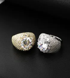 Hip Hop Zircônia cúbica gelo redondo anel de dedo redondo para homens mulheres bling anéis de cz masculino jóias de jóias de prata de prata 7114431863