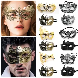 Маски один пары пары великолепная венецианская маскарадная маска костюмы аксессуар черный серебряный золото металлическая маска для вечеринок