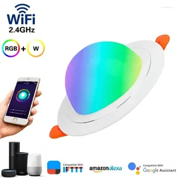 أضواء السقف التحكم الصوتي التحكم في الضوء الذكي التوافق مع Alexa Home WiFi LED مصباح AC85-265V 7W RGBW تغيير