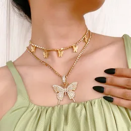 Animal Butterfly Anhänger Halsketten vereiste Ketten Luxus Gold Silber Frauen Bling Kristall Strass und Hip Hop Schmuck Halskette G 258J