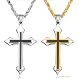 Naszyjniki wiszące krzyżowe dla mężczyzn złoty sier czarny łańcuch stali nierdzewnej łańcuch religijnego biżuterii damskiej