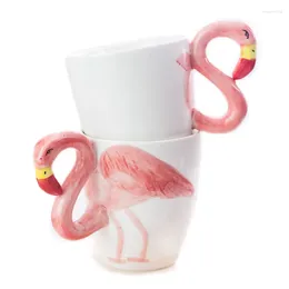 Canecas 400ml 3d estéreo flamingo caneca fofa animal desenho de cerâmica Casal de leite copo criativo com manipulação engraçada