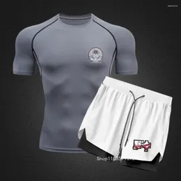 ملابس الرجال للرجال العصري للملابس الرياضية التي تعمل على قميص قابلة للتنفس قميص للياقة الجيار الضيقة السريعة للضغط على العضلات بدلة رياضية S-3XL
