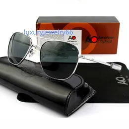 Solglasögon Pilot Solglasögon Män toppkvalitet Märkesdesigner AO Sun Glasses 55mm för manlig American Army Military Optical Glass Lens QF555 230206