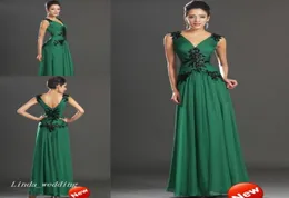 Emerald Green Evening Dress v Line v Neck без спинка шифоновый шифоновый платье для выпускного вечера 1903258