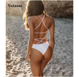 Sexy Strappy Girls Swimsuit Swimwear Women Female High Waist White Bikini Badeanzug Biquini Brasileiro Beach Wear 2106249937282