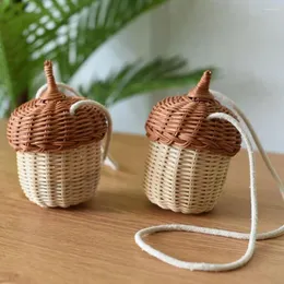 Borse da stoccaggio sacchetto di paglia con coperchio mini nocciole a forma di nocciola design creativo di erba creativa spalla portatile borsetta