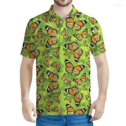 Męski Polos Flower Butterfly 3D Print Polo Shirt for Men Summer Short Rleeves 11-Shirt Wzór owadów koszulki