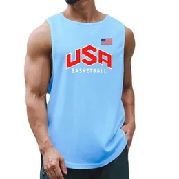Мужские майки вершины США и флаг модных спортивных майков Соединенных Штатов Менс Лето быстрая сухая сетчатая одежда для мышечной жилетки баскетбола Y240507