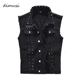 Dimusi Spring Autumn Mens Vest Vintage Jeans Jeans Male Macho Black mangas Jaquetas de mangueira de rebite jeans Coloques 5xlta338 240507