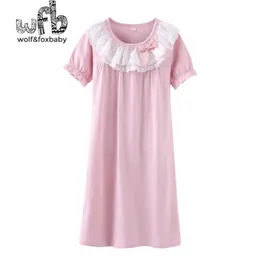 Pajamas Retail 4-16 Years Cotton Short Sleeve Pajamas Lace Pajamas Home Service Spring and AutumnL2405