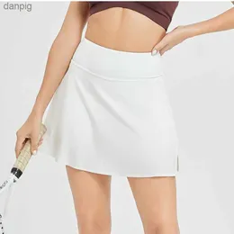Kjolar kvinnor hög midja avviker crossover tennis kjolar aktiva ruffle veckad avslappnad kort kjol med fickor fitness sportkläder y240508
