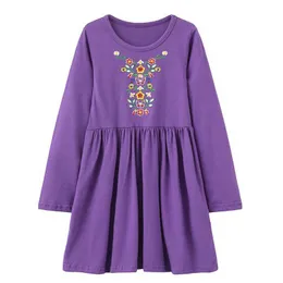 Girl's Dresses Jumping Meters 4-8T 2023 Autumn Spring Princess Girls Dresses Floral Embroidery Hot Selling Baby Clothing Long Sleeve Kids FrockL2405