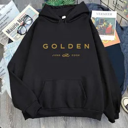 Herren Hoodies Sweatshirts Jungkook Golden Print Hoodie Fans Unisex Fashion Casual Manga Sweatshirt Männer Frauen übergroße Hoodies Strtwear Long Slve T240507