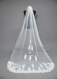2016 Noble White Ivory Wedding Bridal Veil Lace Appliques Cathedral Train Tulle Veil Face Veil ZJ1212084719