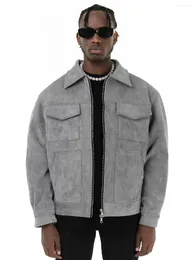 Men's Jackets Vintage High Street Suede Material Crock Jacket With Zipper Lapel Casual Short For Men