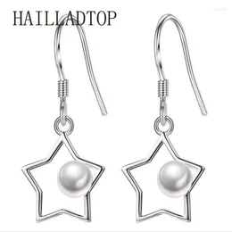 Dingle örhängen pärlor för kvinnor silverpläterad dropp örhänge hypoallergeniska smycken pentagramformade glittrande schmuck gåva