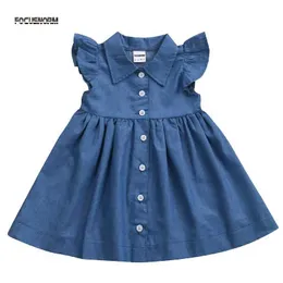 Girl's Dresses 1-6Y cute princess summer dress for toddler girls childrens jeans denim sun dress party beach sleeveless dress clothing setL240508