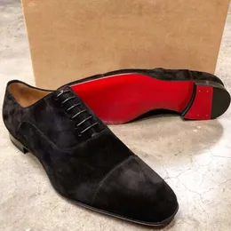 Ny Red Sole Black Flock Derby andningsbar snörning Handgjorda män skor gratis frakt chaussures häll hommes