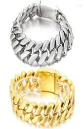 Cadeia de link 20mm Men39s Bracelet Curb Cuban Silver Gold 316L Aço inoxidável Pulseira Male JewelryLink Lars228599548
