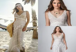 Rish Bohemian Wedding Dresses v Neck Lace Lace Sequins Sweep Train Design Design Beach Wedding Dress Custom Made A Boho Bri9297753