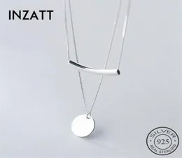 INZATT REAL 925 STERLING SILVER LAYERチェーン幾何学丸ディスクベントパイプチョーカーペンダントネックレスファインジュエリー2883985106