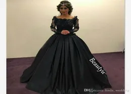 2019 изящные черные принцесса вечернее платье с длинными рукавами