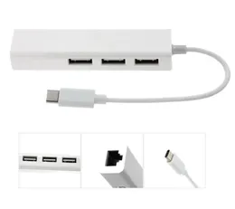 Высокоскоростные разъемы USB Hub Type C To Ethernet Adapters 3 Ports RJ45 10100 Мбит / с сетевой карты LAN Adapter USBC для MacBook1716983