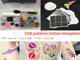 Ishowtienda Glitter Tattoo proszek Tymczasowy tatuaż zestaw do malowania ciała pędzle szczotki kleju tatoo dla 5134847