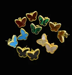 Yellow 18kgp Plated Nature Malachitered Gem Charms Butterfly Stud Earrings Jewelry for Children Girls Baby Kids Women Gifts9708123