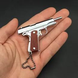 Mini Collection Alloy Guns Toys Wood Handle Light Silver 1911 Pistol Gun Keychain Detachable Hands Fidget Toy Portable Car Keyring 046