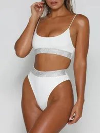 Women's Swimwear In-X Swimsuit Women 2 Piece White Bikini Push Up Bandeau 2024 Ribbon Belt Bathing Suit Summer