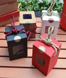 Креативная дизайн Kraft Paper Gift Box с прозрачным окном медово -джемевая чай коричневая сахарная коробка с конфеты с веревкой LX02323893569