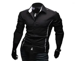 Camisas de ajuste de tubulação 5902 Muscle Men039S Camisa Manga de borda Vestido de luxo Casual Designer 3 Tshirts longos de cor elegante16317997