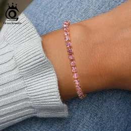 Orsa Jewels Shiny Pink Zircon Tennis Bracelet 925 Sterling Silver 4mm aaaa cz ajustável para mulheres joias de festa sb193 240423