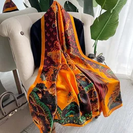 Halsdukar 2024 Fashion Lady Silk Scarf Women Shawls and Wraps Female Chain Printed Pashmina Foulard Bandana Barnd Hijab Spring