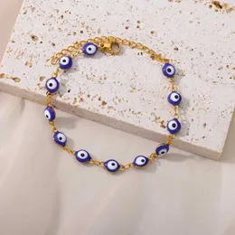 Bangle Stainless Steel Evil Eye Bracelet For Women Enamel Round Chain Blue Evil Eye Bead Bracelet Summer Beach Foot Jewelry Gift 2024